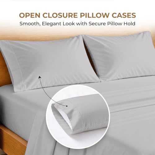Image of SGI bedding 100% Egyptian Cotton Sheets King Size - 600 Thread Count Sheets Set, Soft, Cooling, 15 inch Deep Pocket, Luxury Hotel Bedding, Breathable, Durable - Light Gray