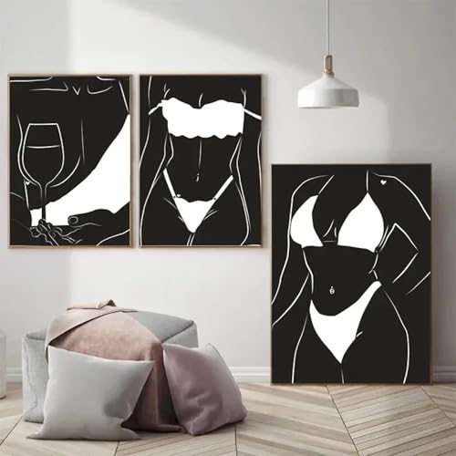 Peinture sur toile femme sexy noir et blanc retro 40x60cm sans cadre pour decoration murale de salon