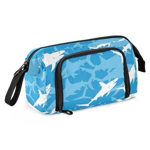 Astuccio con silhouette di squalo grande capacità astuccio con manico con cerniera per bambini e scuola Multicolore Taglia unica moderno blu