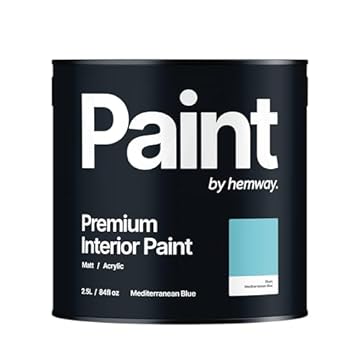 Hemway Mediterranean Blue - 2.5 Litre - Paint Premium Interior Indoor Matt British-Made Eco Acrylic Emulsion - Matt Finish, Low VOC, Interior Wall, Ceiling, Kitchen, Bathroom, Bedroom & Door