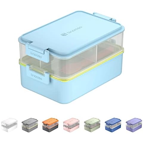 linoroso Lunchbox Erwachsene Brotdose mit 3 Fächern Bento Box mit Soßenbehälter und Geschirr Lunch Box für Mikrowelle und Spülmaschine Kunststoff BPA-frei Als Frühstücksbox Salatbox Cover