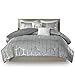 Intelligent Design - ID10-1245 Raina Comforter Set Metallic Print Geometric Design, Modern Trendy All Season Bedding Set, Matching Sham, Decorative Pillow, Grey/Silver, King/Cal King, 5 Piece