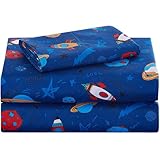 lasoftan Kids Sheet Set Twin Size, Twin Sheet Set with Space Universe Pattern，Breathable Silky Soft Microfiber Kids Fitted Sheet