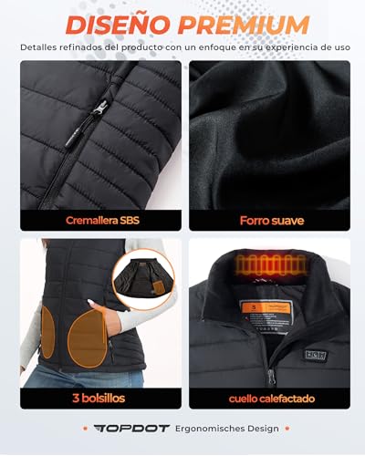 Chaleco calefactable eléctrico ligero Topdot con 3 temperaturas para mujer 5