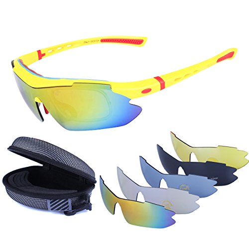 Polarized Sports Sunglasses with 5 Interchangeable Lenes for Cycling Running