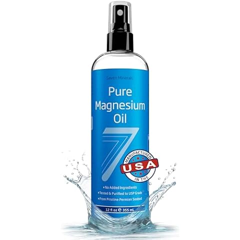 Seven Minerals, Pure Magnesium Oil Spray - Big 12 oz (Lasts 24 Months) - USP Grade Magnesium Spray, No Unhealthy Trace Minerals - from Ancient Underground Permian Seabed in USA, Free eBook Included Cover