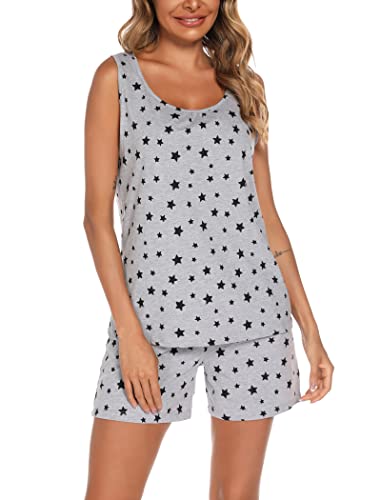Enjoynight Women's Pajamas Set Sleeveless Tee And Shorts Sleepwear Tank Top Pjs Set With Pockets(Grey Star,X-Large) #TOP2