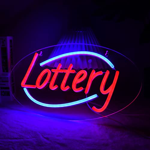 Image of Lottery Neon Signs for Wall Decor Neon Lights for Business Led Signs Suitable for Lottery Store Convenience Stores Supermarkets Office Bar Pub 5V Power Adapter 16.1 * 9 Inch(Red + Azure)