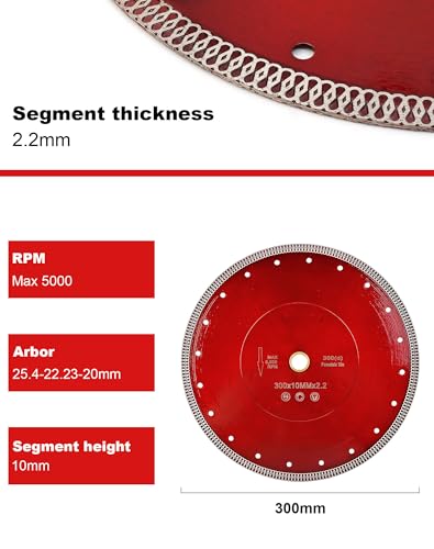 Image of Casaverde 12 inch Turbo Diamond Blade with 1 inch-20mm Arbor | Fast,Clean Cuts for Wet Cutting,for Granite,Marble,Brick,Masonry,Paving Flag,Concrete,for Table and Chop Saws