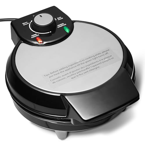Amazon Basics Belgisches Waffeleisen mit runder 20cm Keramik-Antihaftplatte, Bräunungsregler, Schwarz
