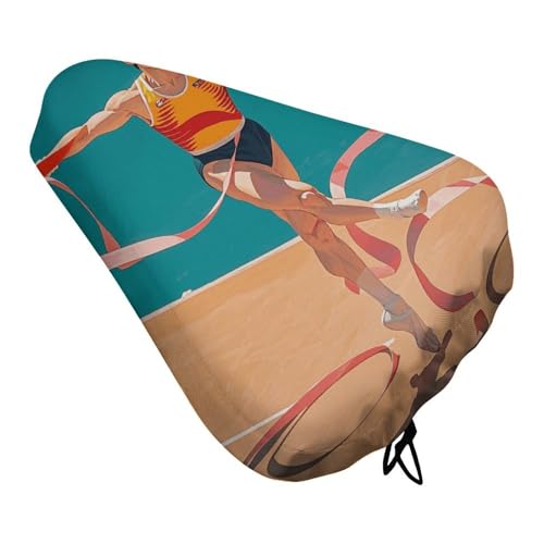 BVNMT Bike Seat Cushion Comfort Washable Bike Seat Cover Pommel Horse Ribbon Athletes Perform Acrobatic Cartoon Patterns Waterproof Bicycle Seat Covers Outdoor and Indoor Cycling