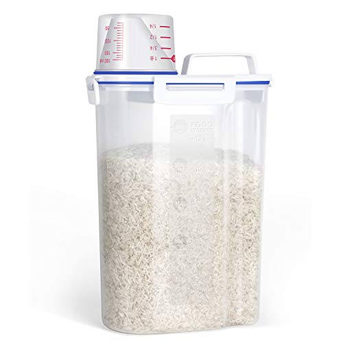 Rice Storage Container - Cereal Container Bin with Pour Spout + Measuring Cup