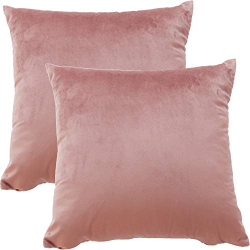 BlueCosto 2X Pink Soft Velvet Decorative Square Throw Pillow Covers Set Cushion Case for Sofa Couch Home Bed Car 16x16Inch 40x40cm
