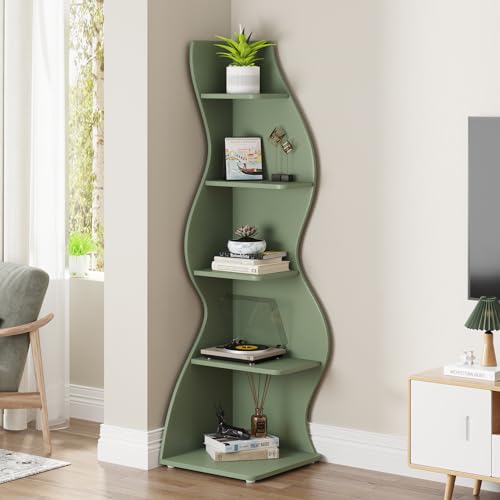Tribesigns Corner Shelf, Modern 5-Tier Wall Corner Bookshelf, Stylish Corner Small Bookcase Storage Rack Plant Stand with Unique Shape for Living Room, Home Office (Sage Green, 1PC) by Tribesigns - Image 5