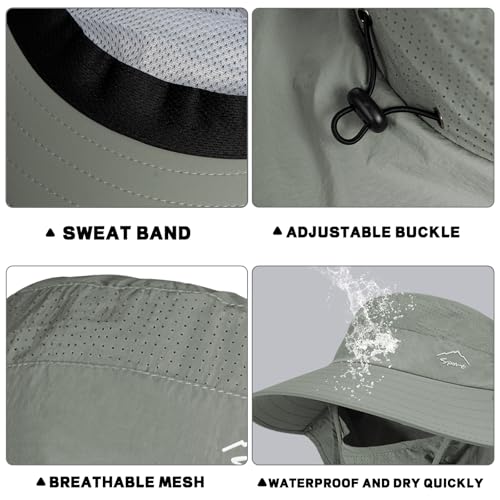 Image of Rosoz Sun Hat for Men Women with Neck Flap,Wide Brim UPF50+ Fishing Hat with Detachable Face Cover Outdoor Sun Protection Hat