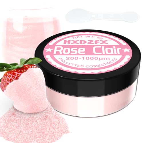 Paillettes Comestibles Rose Clair - 8g Colorant Alimentaire Poudre, Paillettes Alimentaires pour Boissons, Gâteaux, Chocolats, Muffins, Vodka, Cocktail, Crème