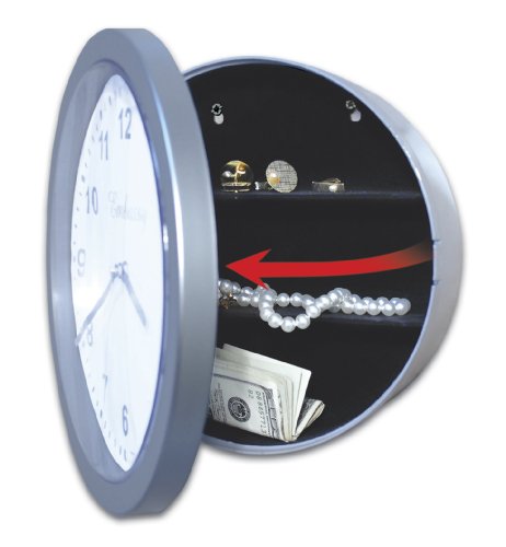 Trademark Tools Silver Wall Clock with Hidden Safe, 10-Inch by 10-Inch