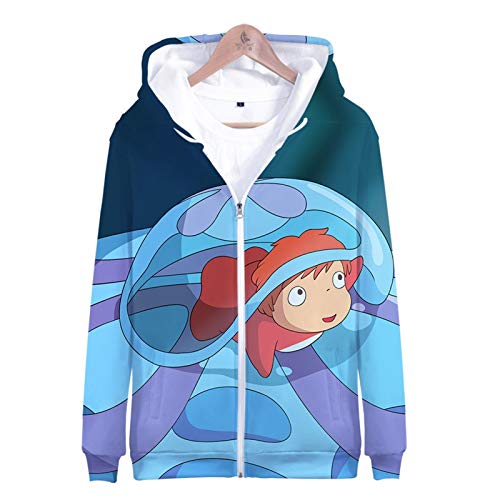 Qb Unsiex Ponyo sur la Falaise Imprimé Anime Sweat à Manches Longues Zip Ponyo Sweat (Color : 5, Size : M)