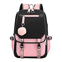 JiaYou Teenage Girls’ Backpack Middle School Students Bookbag Outdoor Daypack with USB Charge Port (21 Liters, Black…