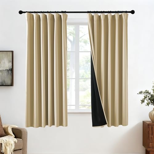 RYB HOME 100% Blackout Curtains 63 inches Length, Thermal Insulated