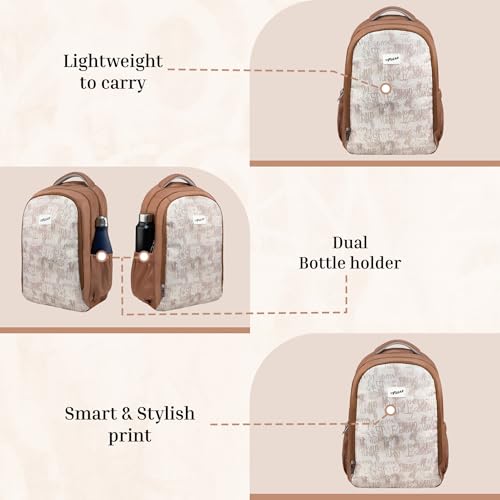 Image of F Gear Shinra Mocha Mousse 34L School Backpack|3 Compartments|Airflow Padded Back Panel|Ergonomic, Lightweight & Durable with water Bottle Holders|Ideal for School, College, Office Travel & Daily Use