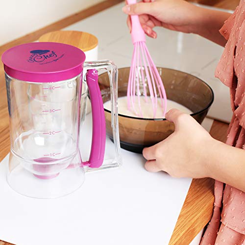 Pancake Cupcake Batter Dispenser Tool - Great for Cupcakes Muffins Creeps Cakes & Belgian Waffles Plastic Cups With Measuring Label Best Baking Accessories Chuzy Chef