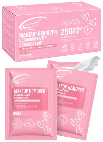Air Jungles Bulk 250 Ct Micellar Makeup Remover Wipes, Individually Wrapped