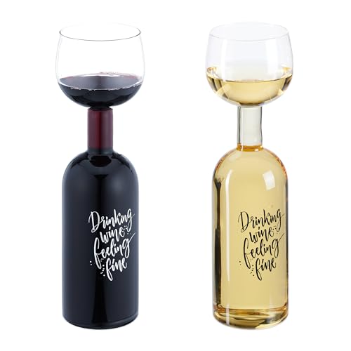 Relaxdays Bottiglia con Bicchiere da Vino, Calice Gigante in Vetro XL, Scritta Divertente, Regalo, 750 ml, Trasparente