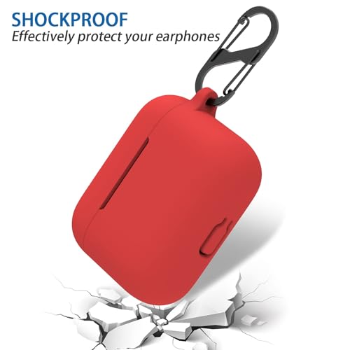 Image of Soft Silicone Case Compatible with Razer Hammerhead Ture Wireless Pro, Protective Sleeve Shockproof Resistant Case with Carabiner (Red)