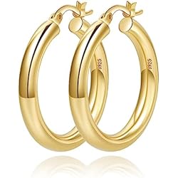 Aros Dorados Gruesos 4MM Pendientes Gruesos De Oro De De Grosor Pendientes De Aro De Plata De Ley Para Mujer Pendientes De Aro De Tubo Hueco Pendientes Grandes De Aro De Oro Ligero Hipoalergénico 20/30/40/50/60MM