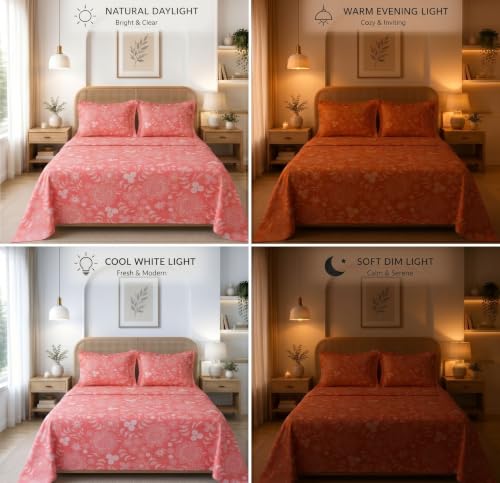 Image of HOMEKART Glace Cotton 160 TC Leaf Printed Double Bedsheet with 2 King Size Pillow Covers | Soft & Durable | 86 x 88Inches (Red)