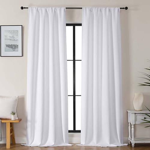 Gwine Pura White Curtains 96 inches Long Light Filtering Thermal Insulated Noise Reducing Window Curtain Panels for Bedroom Elegant Solid Soft Drapes for Living Room Each 40Wx96L 8FT 2 Panels