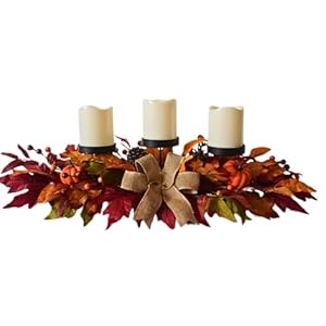 Thanksgiving Centerpiece with 3 Candle Holders,Fall Harvest Decor,Autumn Fall Maple Leaves Pumpkin Berry Candle Holder for Tabletop Display Table Kitchen Thanksgiving Décor,Harvest Festival Thanksgiving Centerpiece with 3 Candle HoldersFall Harvest DecorAutumn Fall Maple Leaves Pumpkin Berry Candle Holder for Tabletop Display Table Kitchen Thanksgiving DecorHarvest Festival