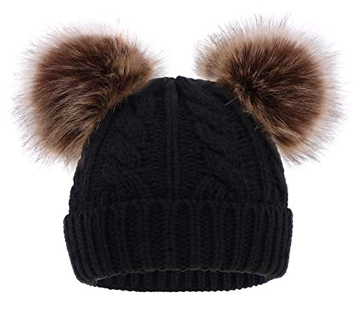 Simplicity Warm Kids Boys Girls Winter Hat with Pompom Ears Elastic Knitted Toddler Beanie Hats for Girls Boys