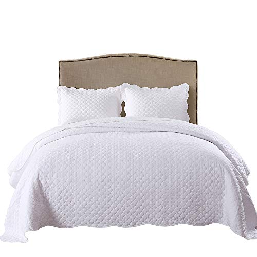 MarCielo 3 Piece 100% White Cotton Quilt Set Lightweight Bedspread Bed Coverlets Comforter Set, Geometry(King)