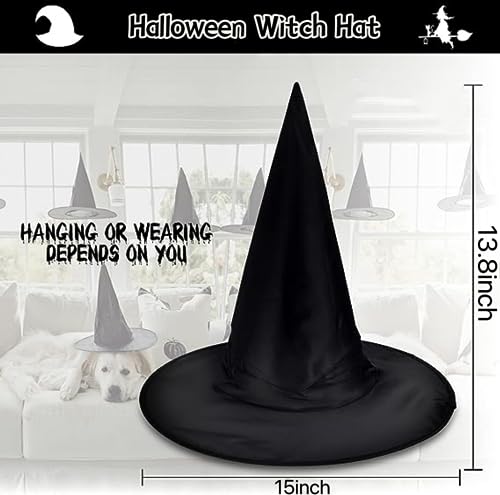 Halloween Witch Hat Kit,Dailychic 12 PCS Black Wizard Hats with Hanging Rope,16 PCS 3D Bat,Creepy Cloth Halloween Decorations Indoor Outdoor Yard