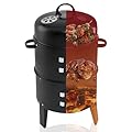 Tengchang 32" Charcoal Smoker BBQ Grill, 3IN1 Outdoor Vertical Smoke Portable Meat Cooker, Black