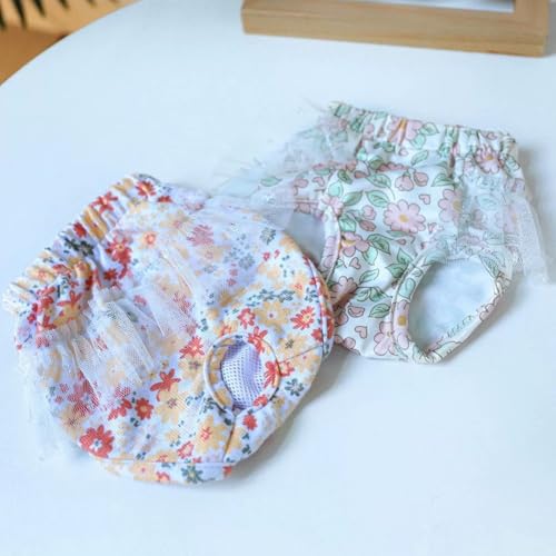 Image of Small Dog Sanitary Panties, Lace Washable Reusable Cute Puppy Panties Pet Underwear Diaper Physiological Shorts for Female Girls Dogs (Yellow Flower,S)