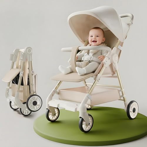 Image of StarAndDaisy Baby Stroller for 0-3 years Newborn & Toddler / Travel Pram for baby with foldable 360 Swivel Lockable Front Wheels, Multi-Level Recline & Adjustable Footrest , Safety Harness , Removable Tray Belt.