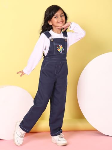 Image of superminis Girls Twill Dungaree with Full Sleeve T-Shirt Set Casual For Kids