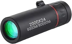 Conjunto de mini telescópio monocular 2000 × 24 – Kit de mira óptica antiderrapante à prova d'água com acessórios, portátil, preto ao ar livre para adultos