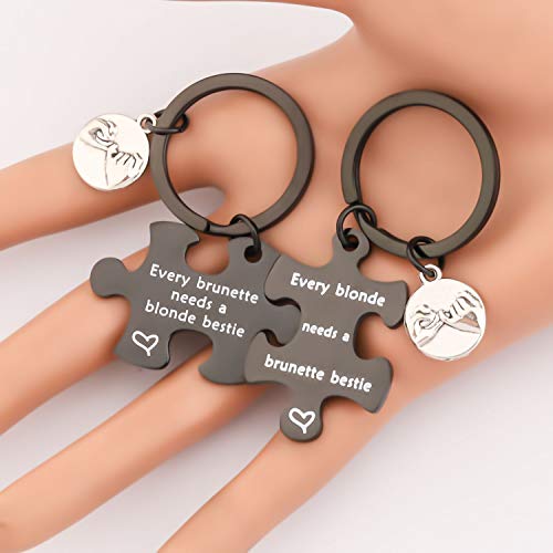 bobauna Every Blonde/Brunette Needs A Brunette/Blonde Bestie Pinky Promise Puzzle Keychain Set4