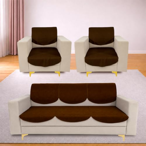 Image of Homerz Premium 'Surya Series' Sofa Cover | Stylish Sofa Protector | Net Fabric | Anti-Stain & Washable Slip Cover Exact Size Antislip (New Jerry Brown, 5 (3+1+1) Seater, Seat Cover with Backrest)