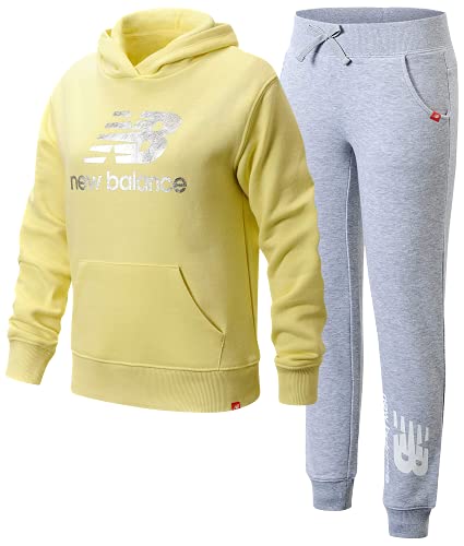 New Balance Girls' Jogger Set - Pullover Hoodie Sweatshirt and Jogger Sweatpants Kids Clothing Set (Big Girl) (Lemon Grey, 14/16)