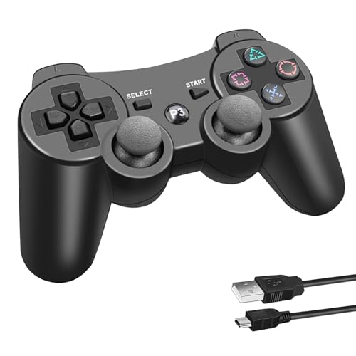 Lunriwis Mando PS3, Mando Inalámbrico Bluetooth para PS3, con Joystick de Doble Vibración de 6 ejes, con Cable de carga, Mando Remoto Recargable