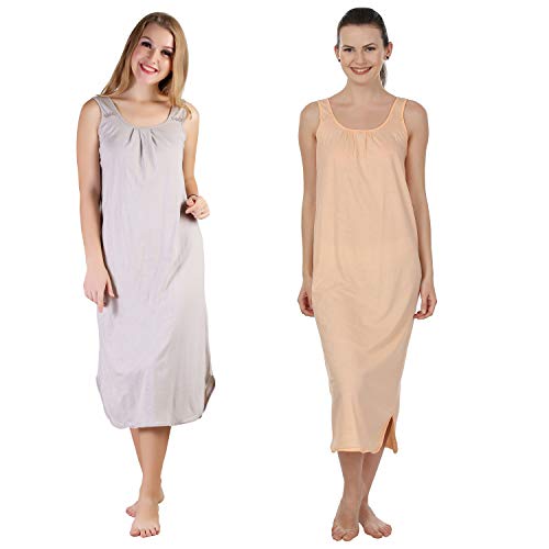 Image of BLAZON Women's Cotton Hosiery Solid Maxi Nighty Slip (Pack of 2) Available Sizes: S, M, L, XL, 2XL, 3XL, 4XL, 5XL