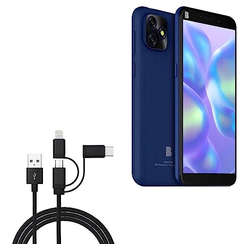 BoxWave Cable Compatible with BLU G40 - AllCharge 3-in-1 Cable for BLU G40 - Jet Black