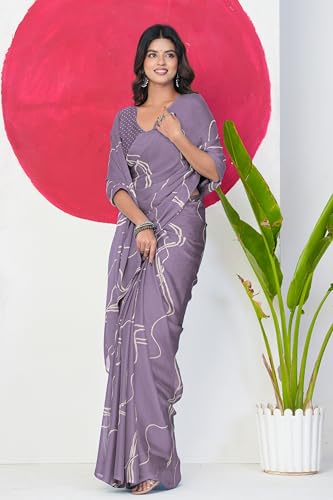 Image of MIRCHI FASHION Saree for Woman Chiffon Georgette Geometric Printed | Lightweight Farewell and Women's Office Sari with Blouse Piece
