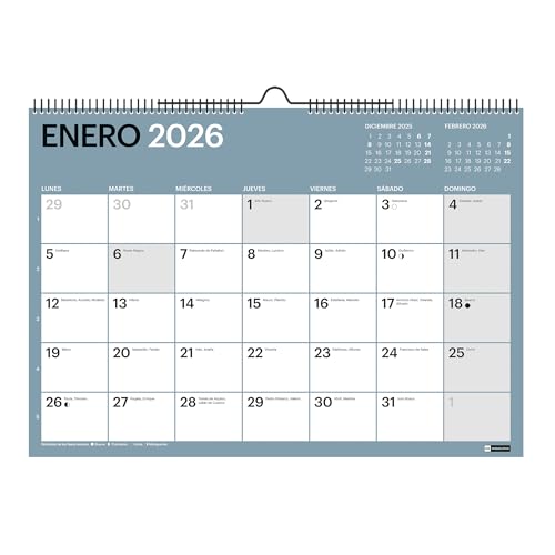Miquelrius - Calendario 2026 de pared Chromat, Organizador anual A3: 420 x 296 mm, Espacio para anotar, Encuadernación espiral doble, 9 colores interiores, Planificador 12 meses, Español