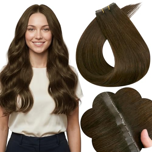 Image of Full Shine Butterfly Weft Hair Extensions 16 Inch 50G Medium Brown | Natural Thin Volume, Invisible PU Hole Genius Weft, Remy Human Hair, Micro Bead Wear for Women, Seamless Blend Solution